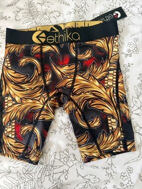 ethika Black, Gold & Red Baroque Print Boxer Briefs